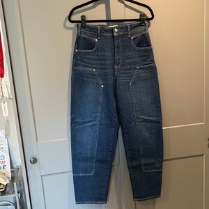 Paige High-Waist Utility Jeans in Dark Blue